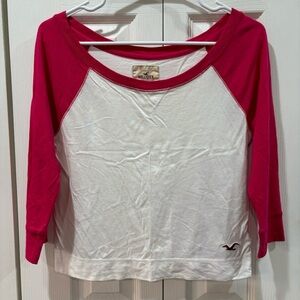 HOLLISTER Women’s Soft Long Sleeve Baseball Top Shirt - pink & white, size XS